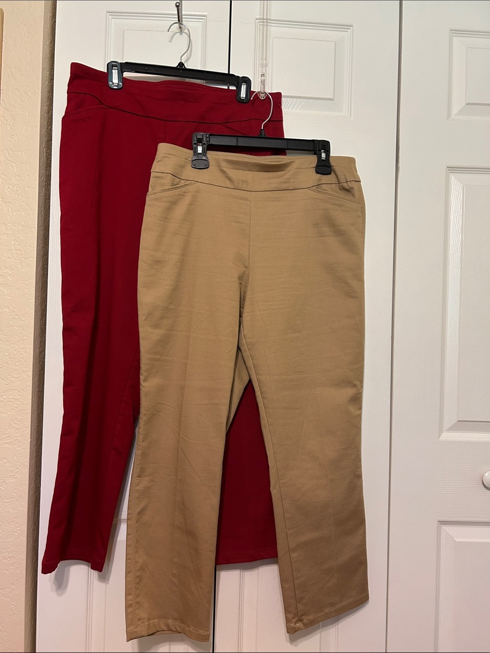 croft & barrow Straight-Leg Pull-On Pants in Red and Khaki - 2 pairs